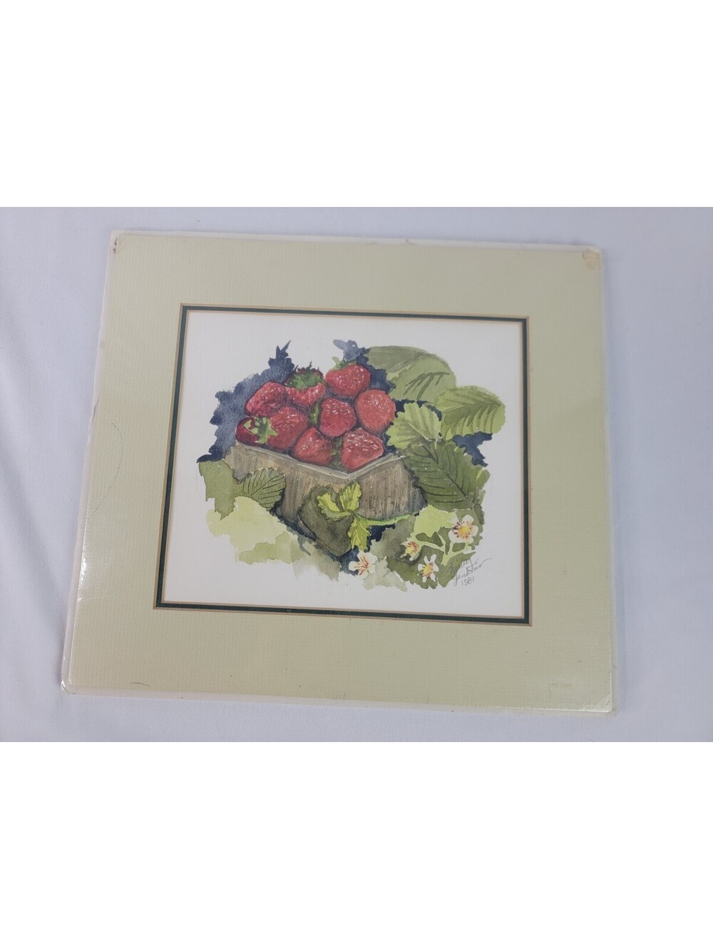 ORIGINAL WATERCOLOR PAINTING Art Strawberries Fruit 1981 Shirley Jenkins